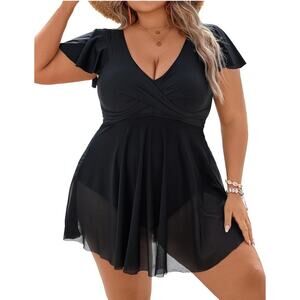 Women's Plus Size Bathing Suit One Piece Swim Dress Tummy Control XXL 2XL Black